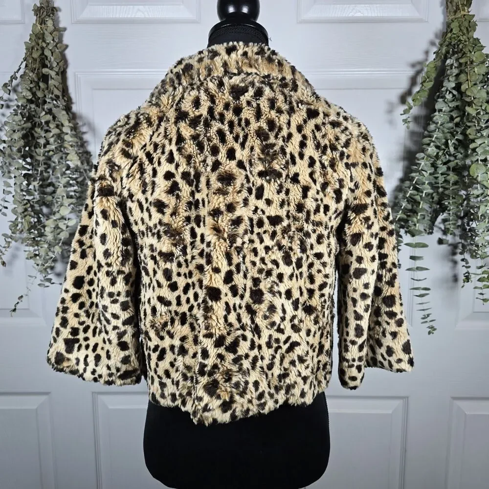 Lucky Brand House of Fire Leopard Print Brown Jacket Cropped Girls L 10/12